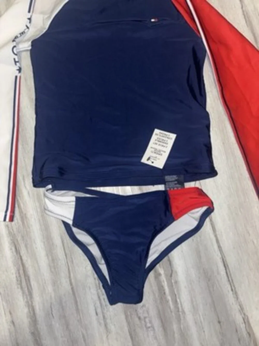 Tommy Hilfiger Girls Stripe Red White Blue 2 Piece Swimsuit Small/7 Bikini New